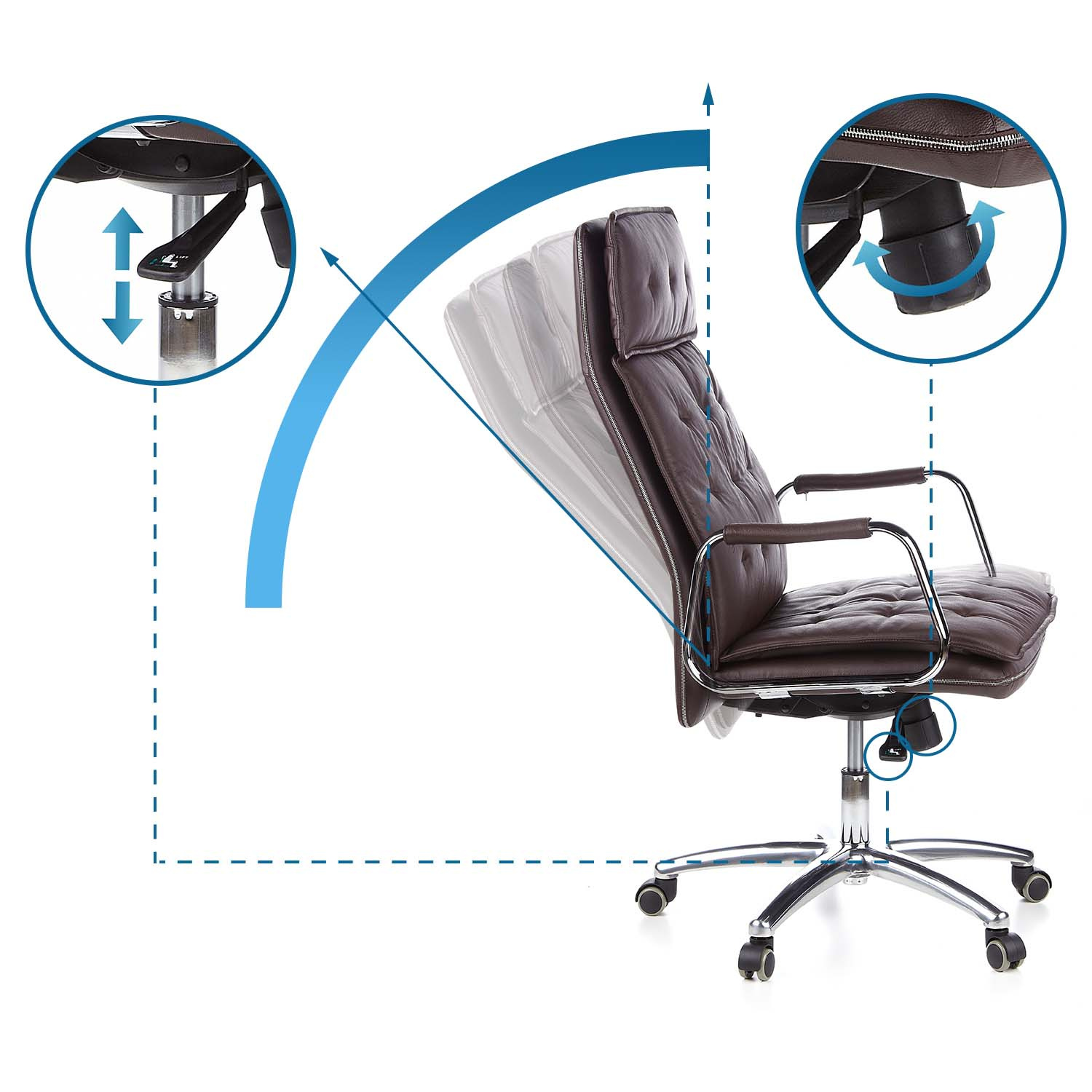 Drehstuhl Chefsessel Leder Bürostuhl XXL Schwarz Braun Weiß VILLA 20 hjh OFFICE - Bild 7 von 32