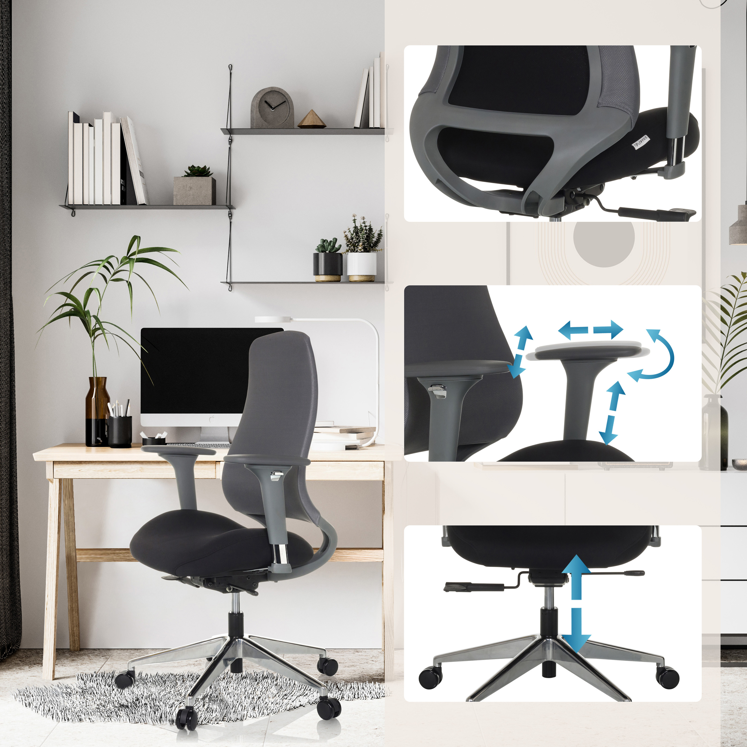 Bürostuhl ergonomisch geformt Muldensitz Drehstuhl Schreibtischstuhl hjh OFFICE - Bild 27 von 35