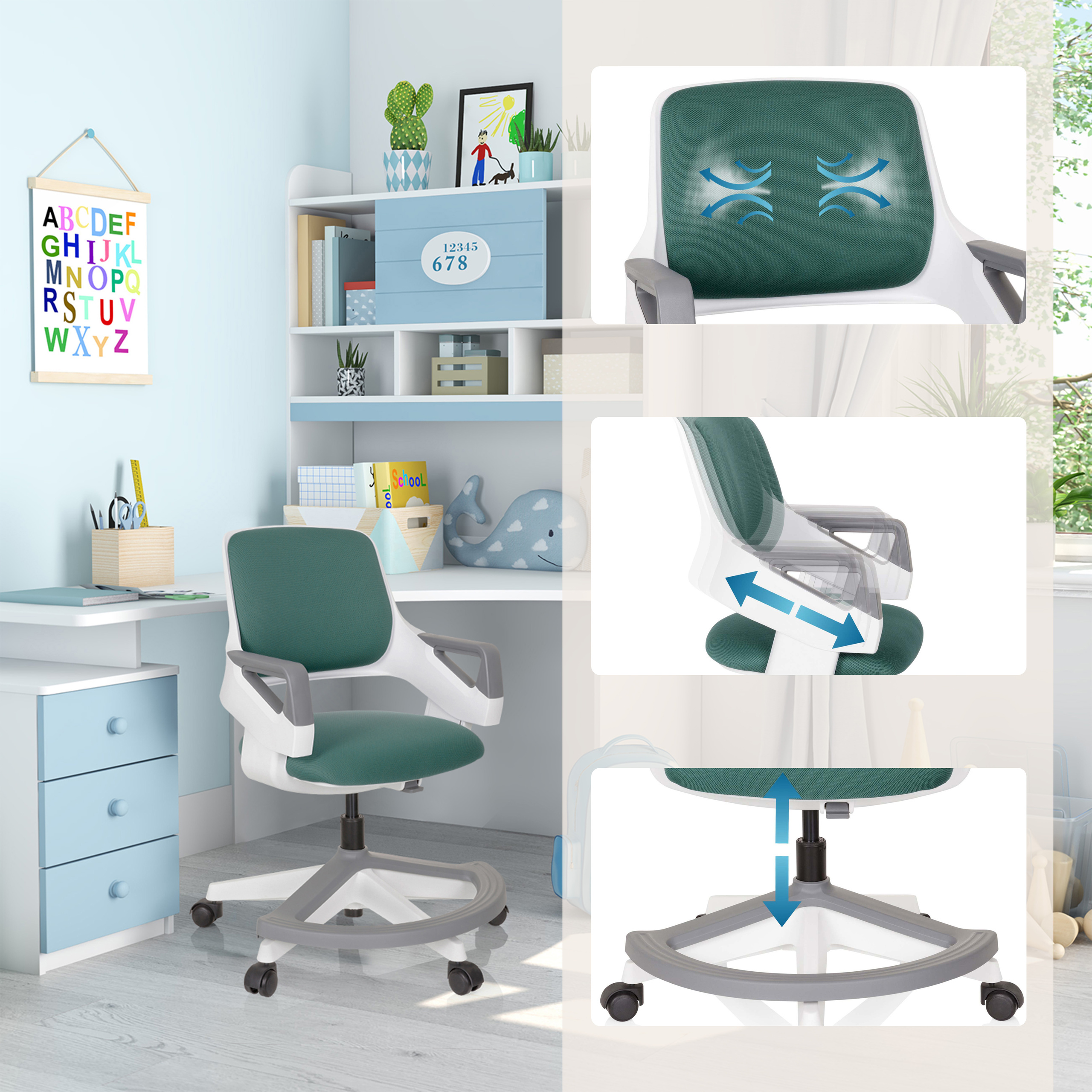 Kinder Drehstuhl Jugend Schreibtischstuhl Stoff mitwachsend KID FLEX hjh OFFICE - Bild 40 von 56