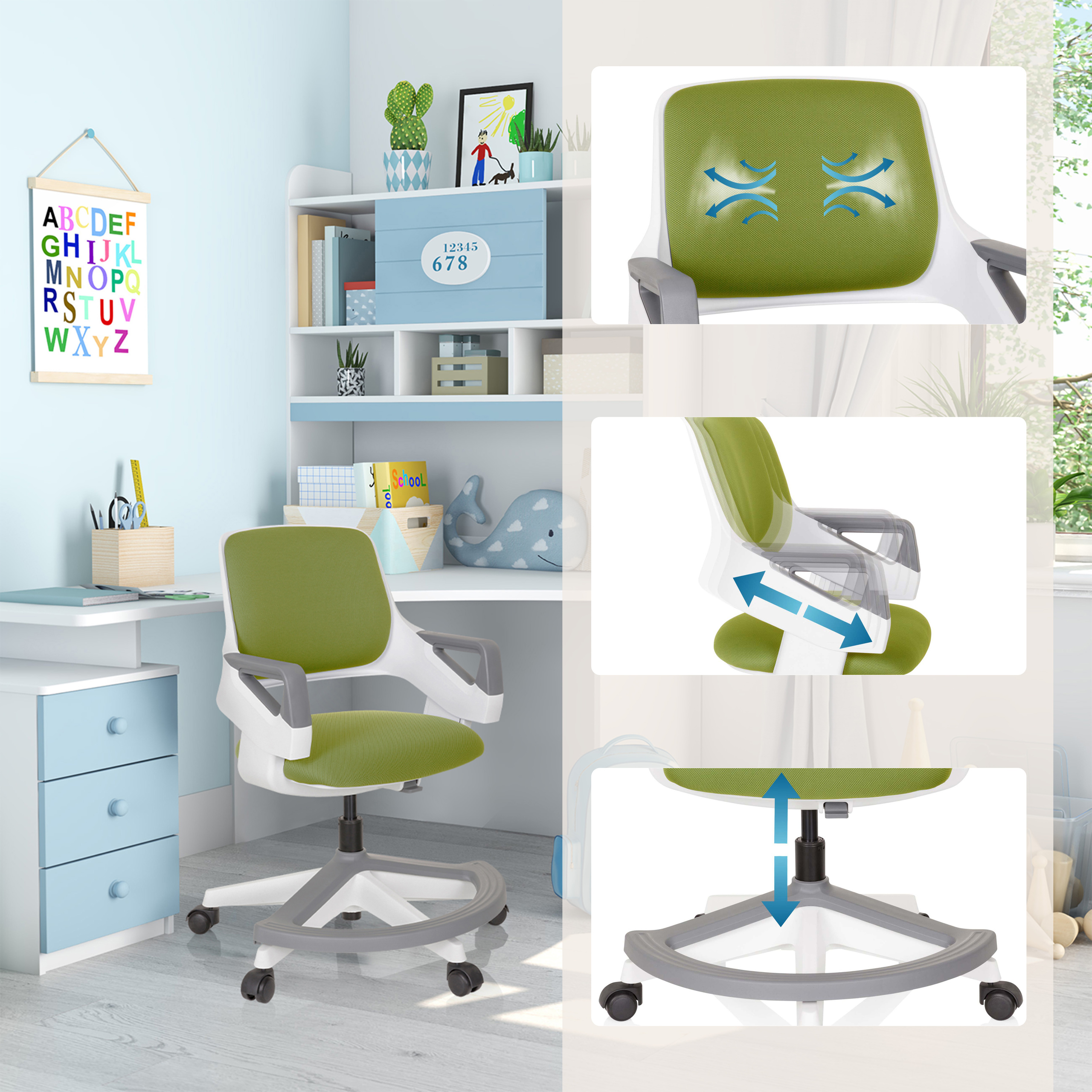Kinder Drehstuhl Jugend Schreibtischstuhl Stoff mitwachsend KID FLEX hjh OFFICE - Bild 28 von 56