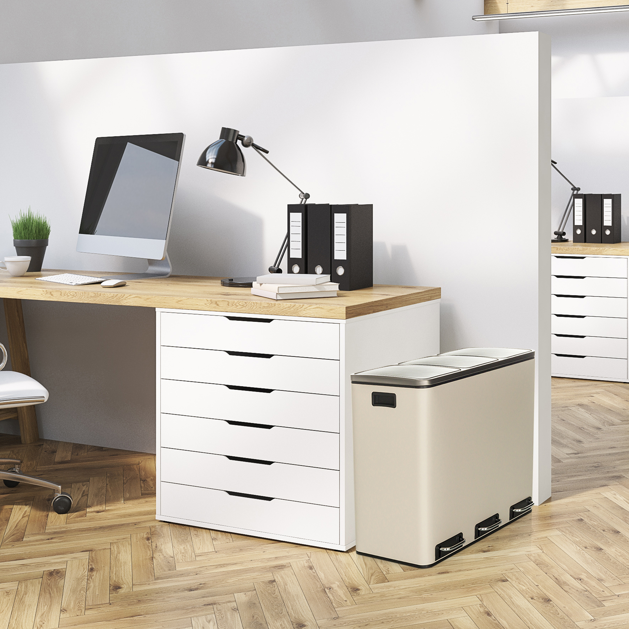 Mülltrennsystem Mülleimer 3-Fach 54 Liter Mülltrennung Treteimer hjh OFFICE