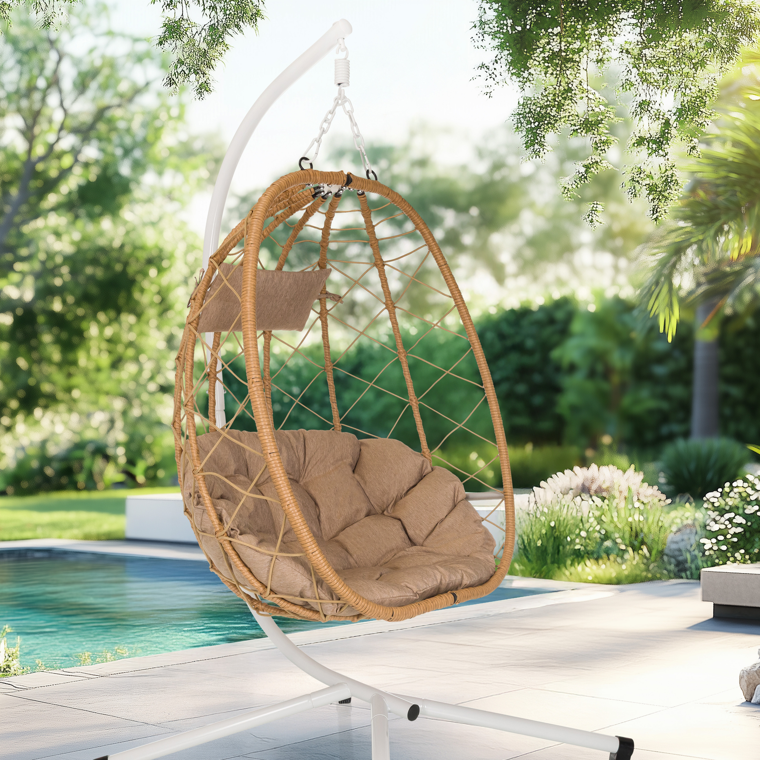 Hängesessel mit Gestell und Kissen Garten Hängekorb Hängestuhl, UV-beständig